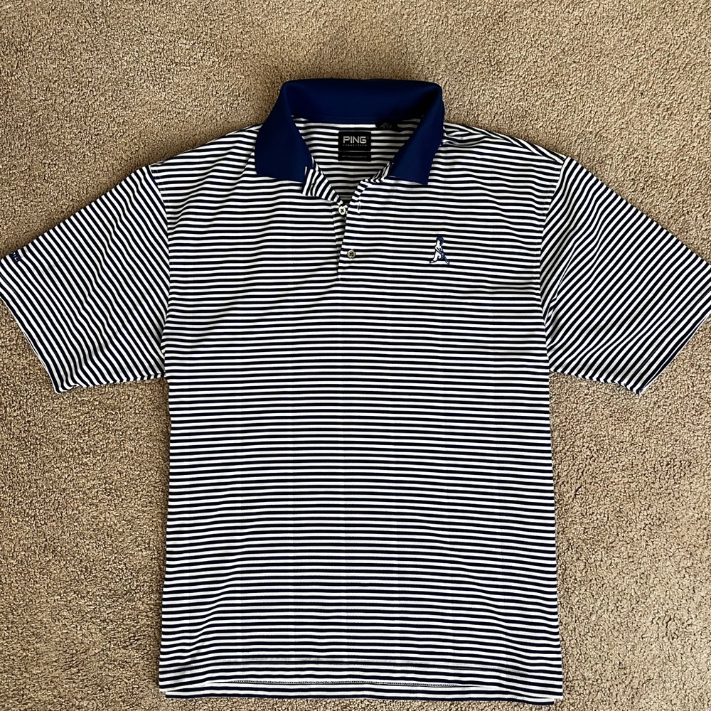 Ping Men's Polo Shirt - Blue and White Stripes
